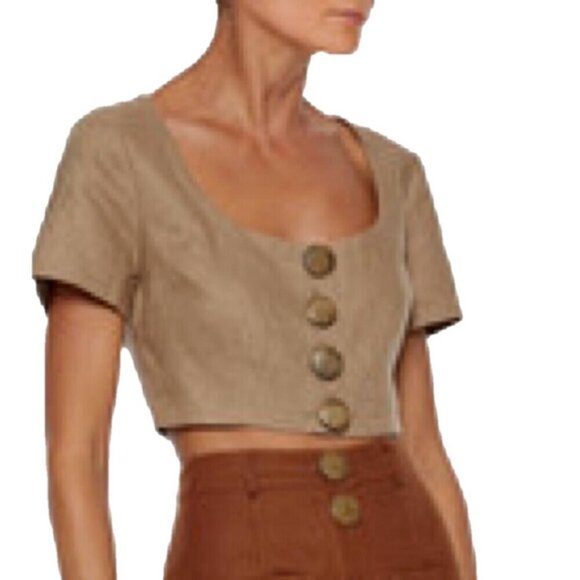 Nicholas Taupe Linen Crop Top - 10 - Picture 4 of 13